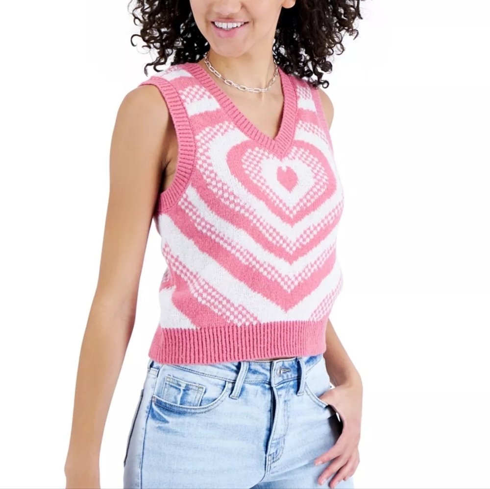 Almost Famous Pink and White Knit Vest
